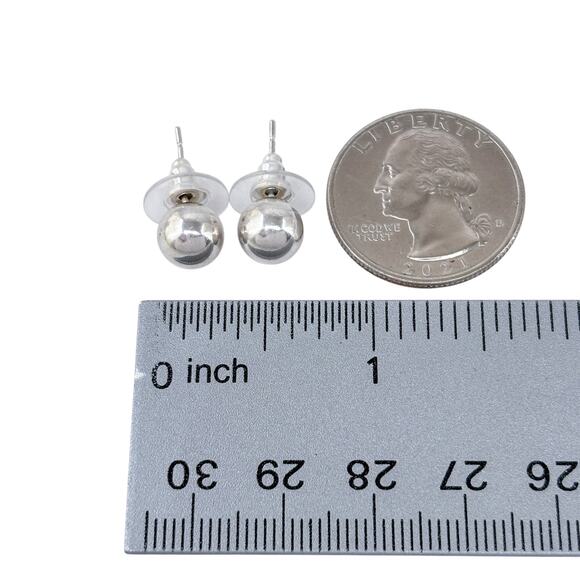 Estate Sterling Silver 925 8mm Ball Stud Earrings - Picture 6 of 7
